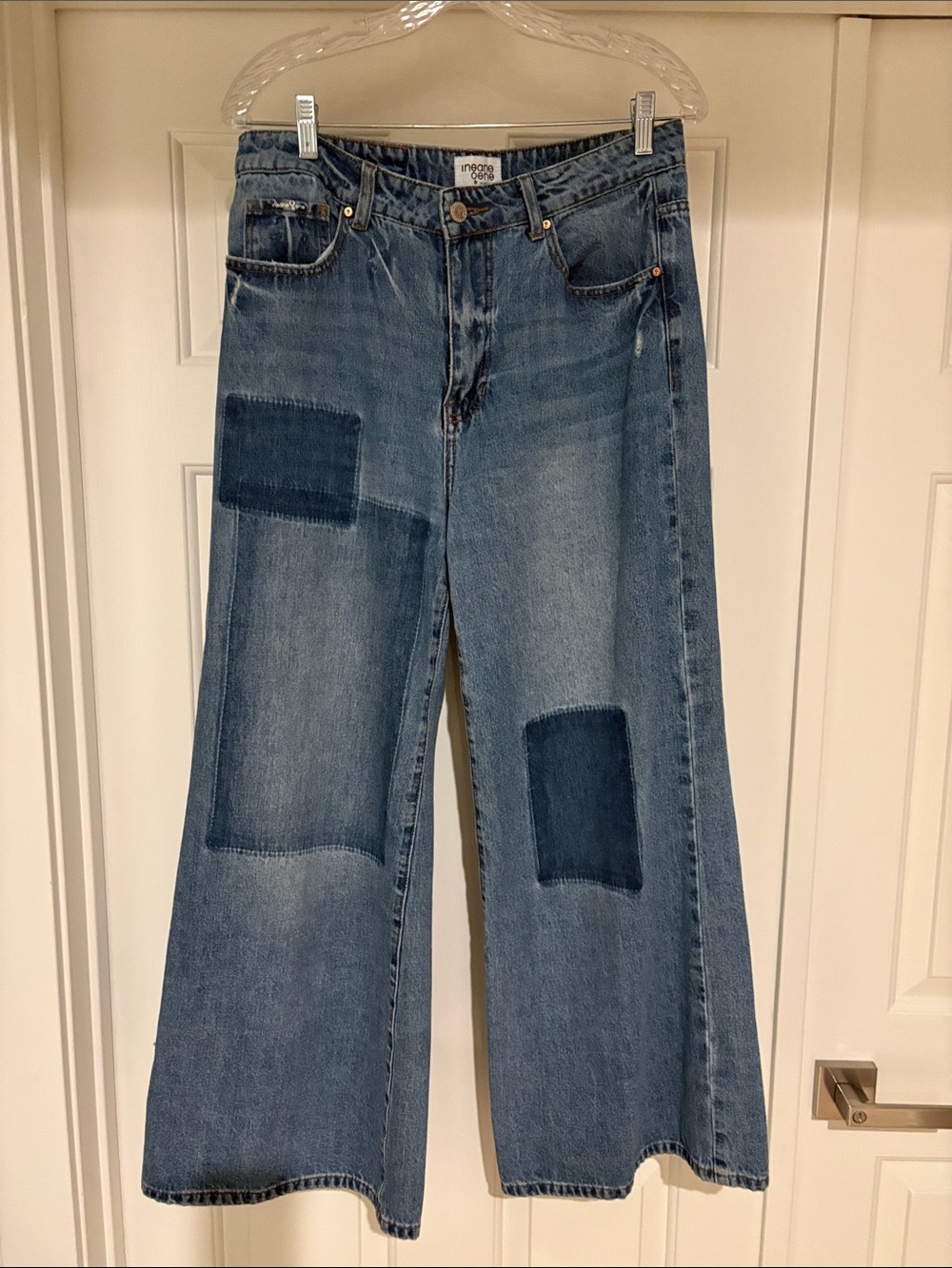 Wide-Leg Patchwork Jeans - Blue, Unbranded